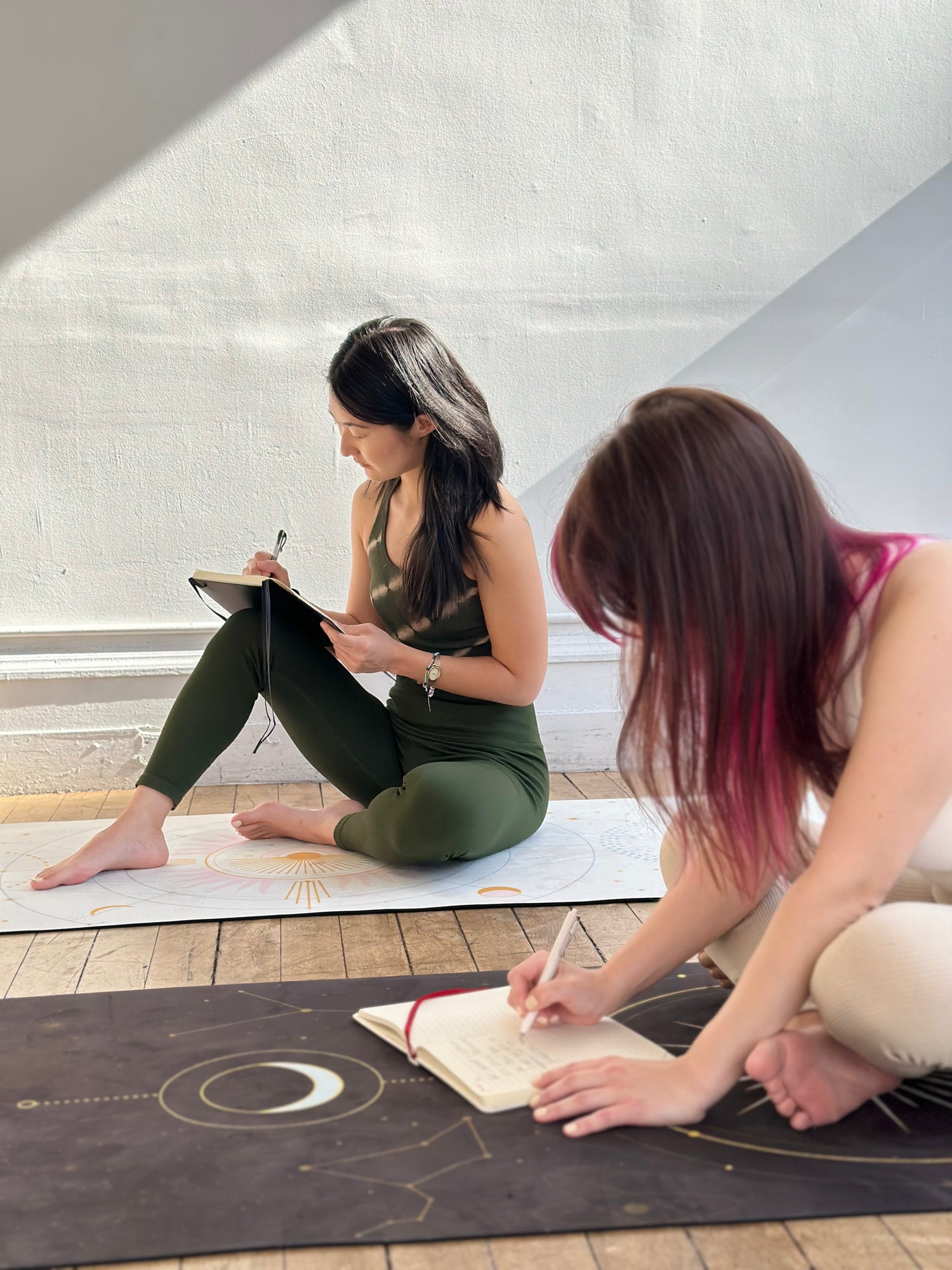 Place Yoga group session with eco-conscious mats, promoting inclusive and sustainable yoga practices.